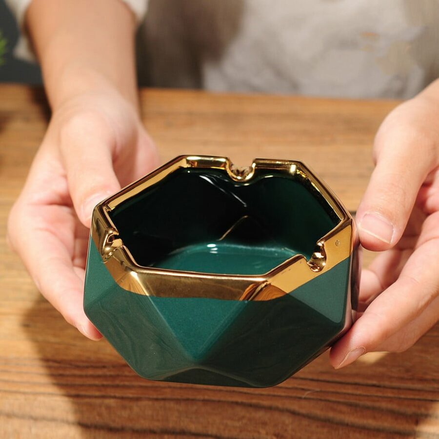 Classy Ceramic Ashtray With Golden Edge