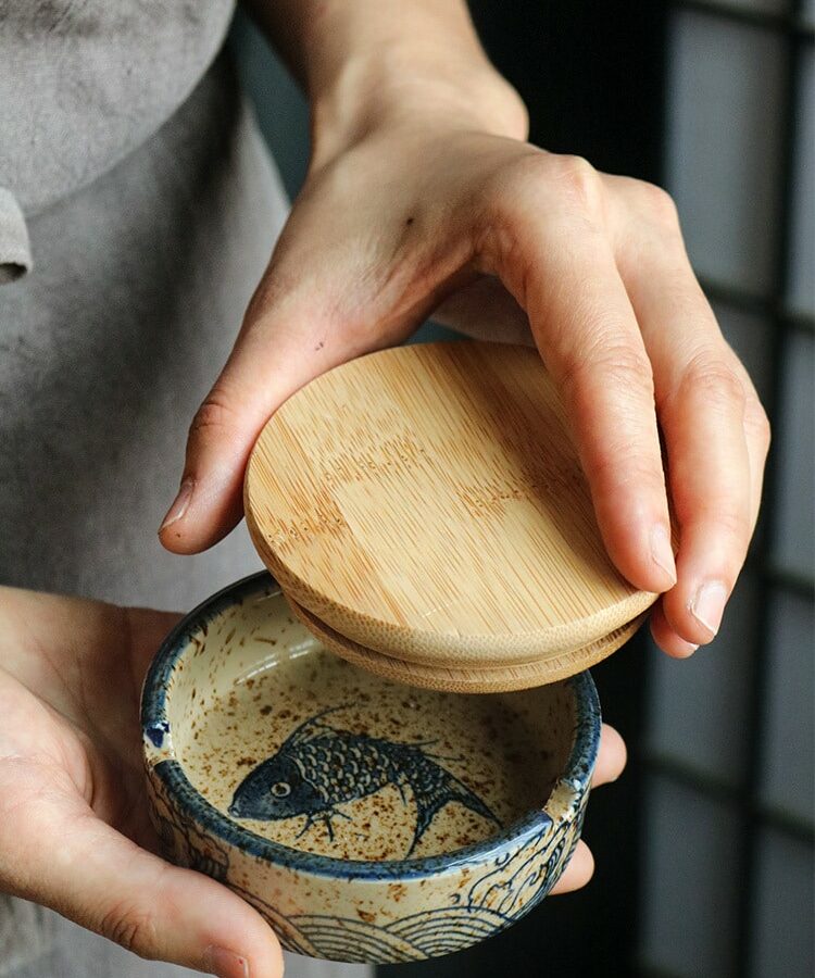 Japanese Outdoor Ashtray With Wooden Lid