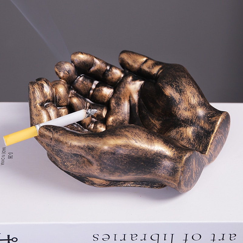 Resin Hands Palms Ashtray Gold