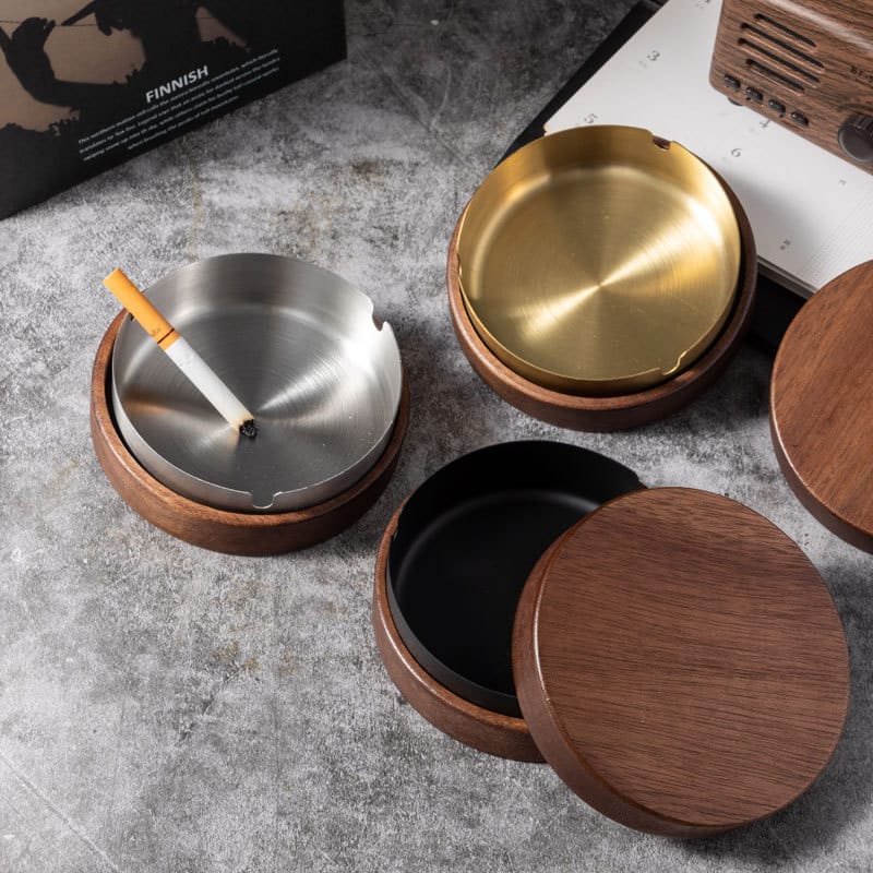 Smokeless Ashtrays With Lid For Outside Wooden Windproof