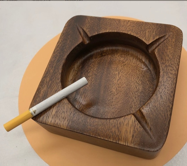 Walnut Ashtray Carved For Outdoor Or Indoor